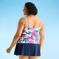 Liz Claiborne Womens Tropical Floral Plus Tankini Swimsuit Top