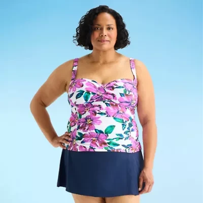 Liz Claiborne Womens Tropical Floral Plus Tankini Swimsuit Top