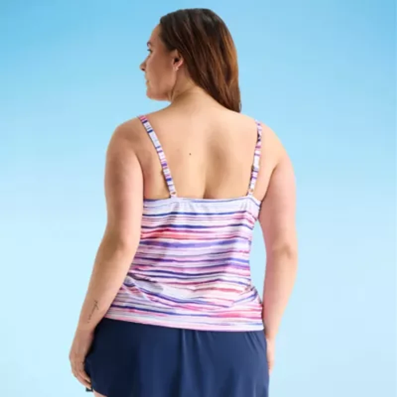 Sonnet Shores Womens Striped Plus Tankini Swimsuit Top