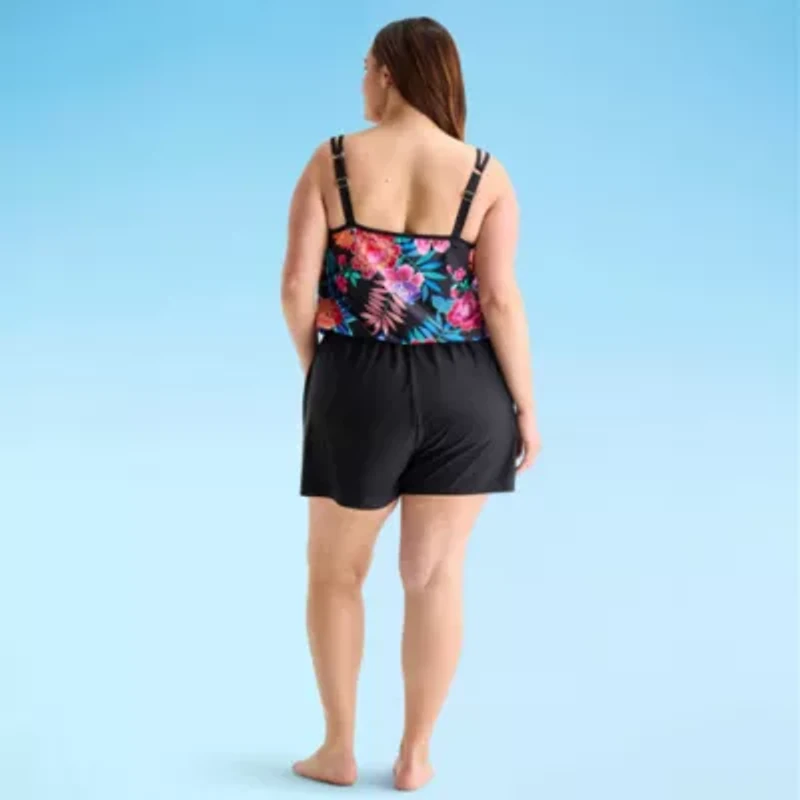 Sonnet Shores Womens Floral Plus Swim Romper