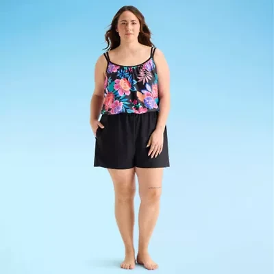 Sonnet Shores Womens Floral Plus Swim Romper