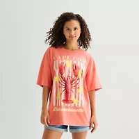 Arizona Womens Juniors Round Neck Short Sleeve Oversized Graphic T-Shirt