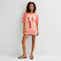 Arizona Womens Juniors Round Neck Short Sleeve Oversized Graphic T-Shirt