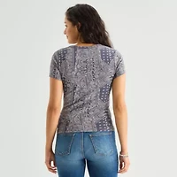 Arizona Womens Juniors Crew Neck Short Sleeve Regular Fit Graphic T-Shirt