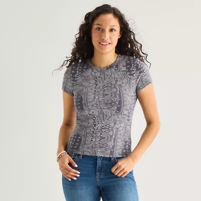 Arizona Womens Juniors Crew Neck Short Sleeve Regular Fit Graphic T-Shirt