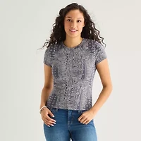 Arizona Womens Juniors Crew Neck Short Sleeve Regular Fit Graphic T-Shirt