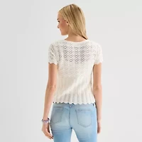 Arizona Womens Juniors Scoop Neck Short Sleeve Button Cardigan