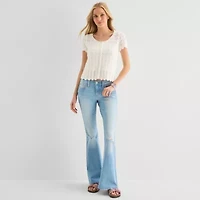 Arizona Womens Juniors Scoop Neck Short Sleeve Button Cardigan