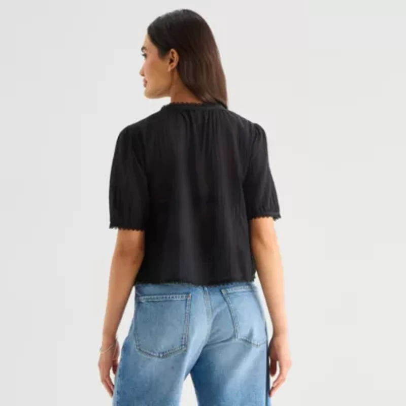 a.n.a Womens V Neck Short Sleeve Lace Blouse