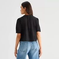 a.n.a Womens V Neck Short Sleeve Lace Blouse