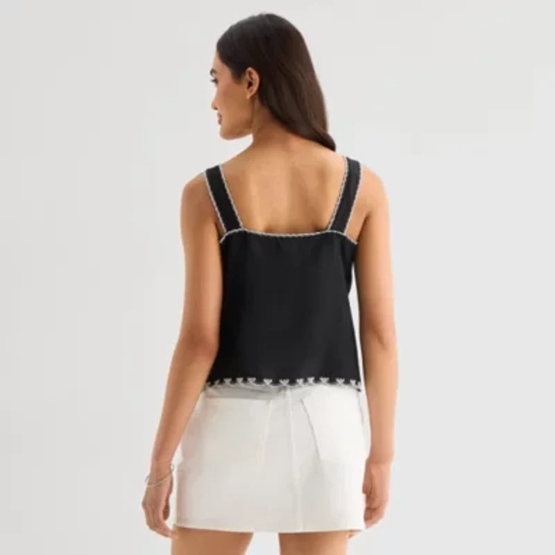 a.n.a Womens Scoop Neck Sleeveless Embroidered Pintucked Camisole