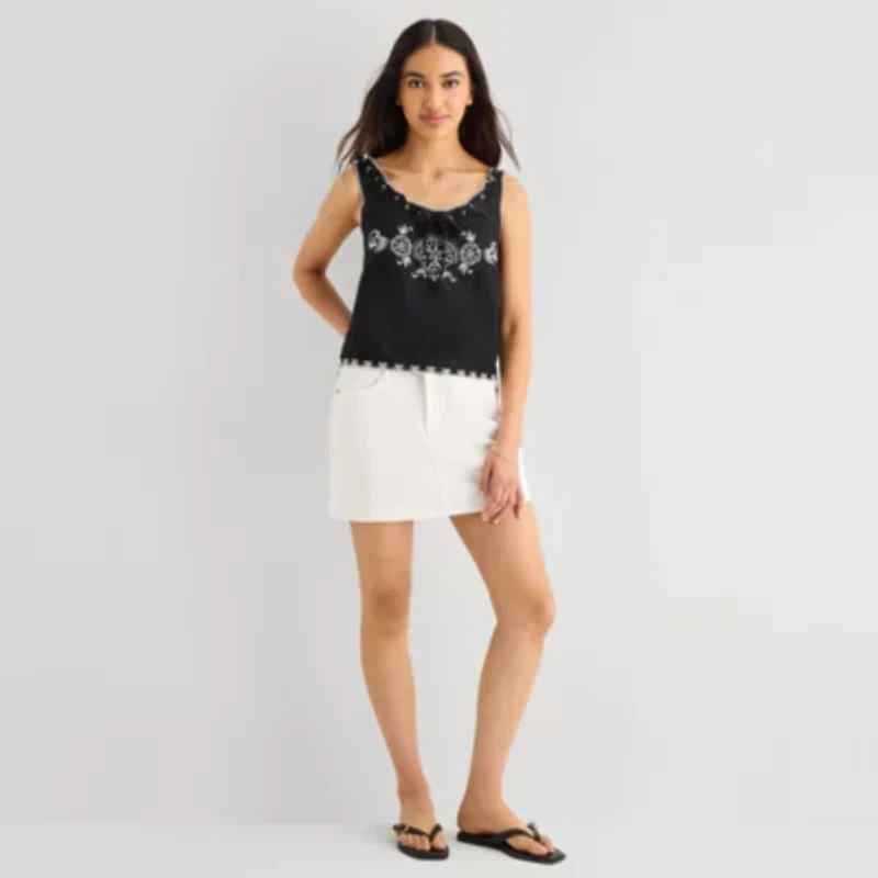 a.n.a Womens Scoop Neck Sleeveless Embroidered Pintucked Camisole