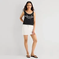 a.n.a Womens Round Neck Sleeveless Embroidered Pintucked Camisole