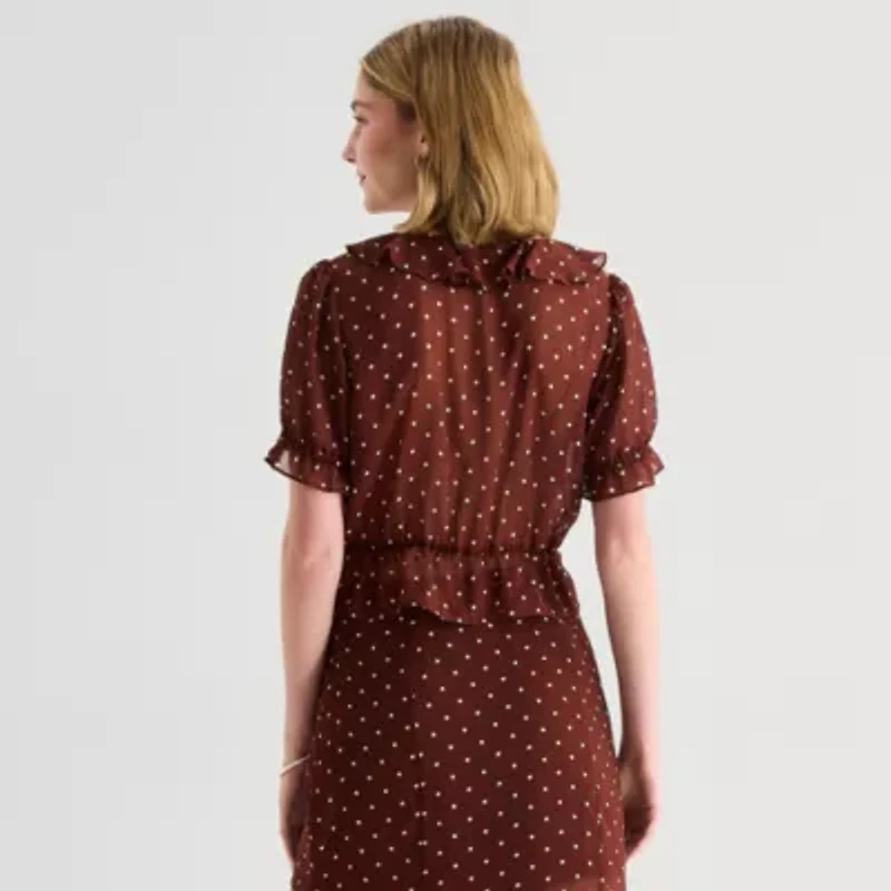 a.n.a Sheer Womens V Neck Short Sleeve Blouse