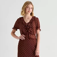 a.n.a Sheer Womens V Neck Short Sleeve Blouse