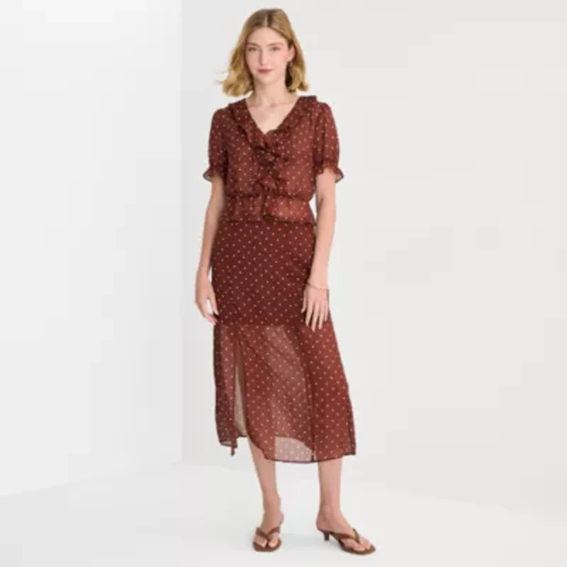 a.n.a Sheer Womens V Neck Short Sleeve Blouse