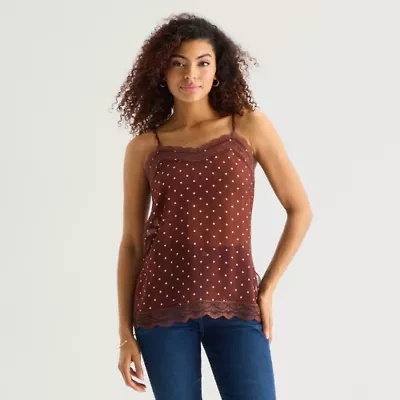 a.n.a Sheer Womens Sweetheart Neck Sleeveless Lace Trim Camisole