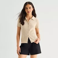 a.n.a Womens Short Sleeve Polo Sweater