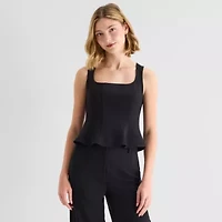a.n.a Womens Straight Neck Sleeveless Peplum Top