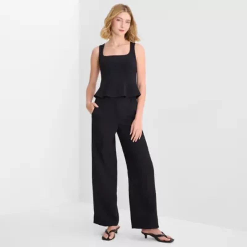 a.n.a Womens Straight Neck Sleeveless Peplum Top