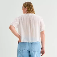 a.n.a Womens Plus V Neck Short Sleeve Blouse