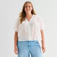 a.n.a Womens Plus V Neck Short Sleeve Blouse