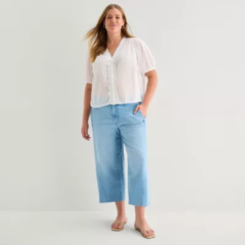 a.n.a Womens Plus V Neck Short Sleeve Blouse