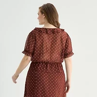 a.n.a Sheer Womens Plus V Neck Short Sleeve Blouse