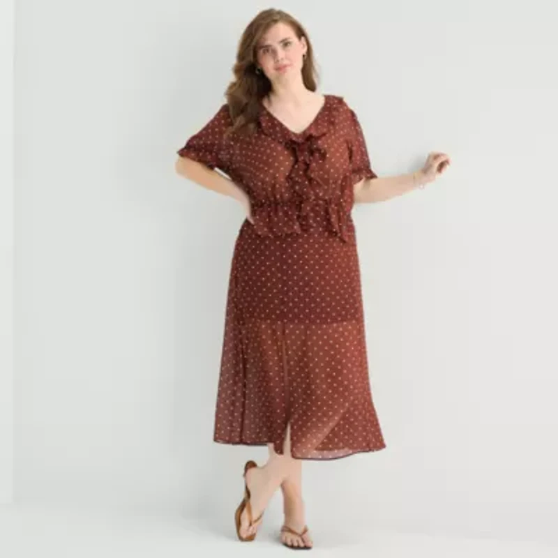 a.n.a Sheer Womens Plus V Neck Short Sleeve Blouse