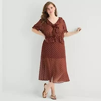 a.n.a Sheer Womens Plus V Neck Short Sleeve Blouse