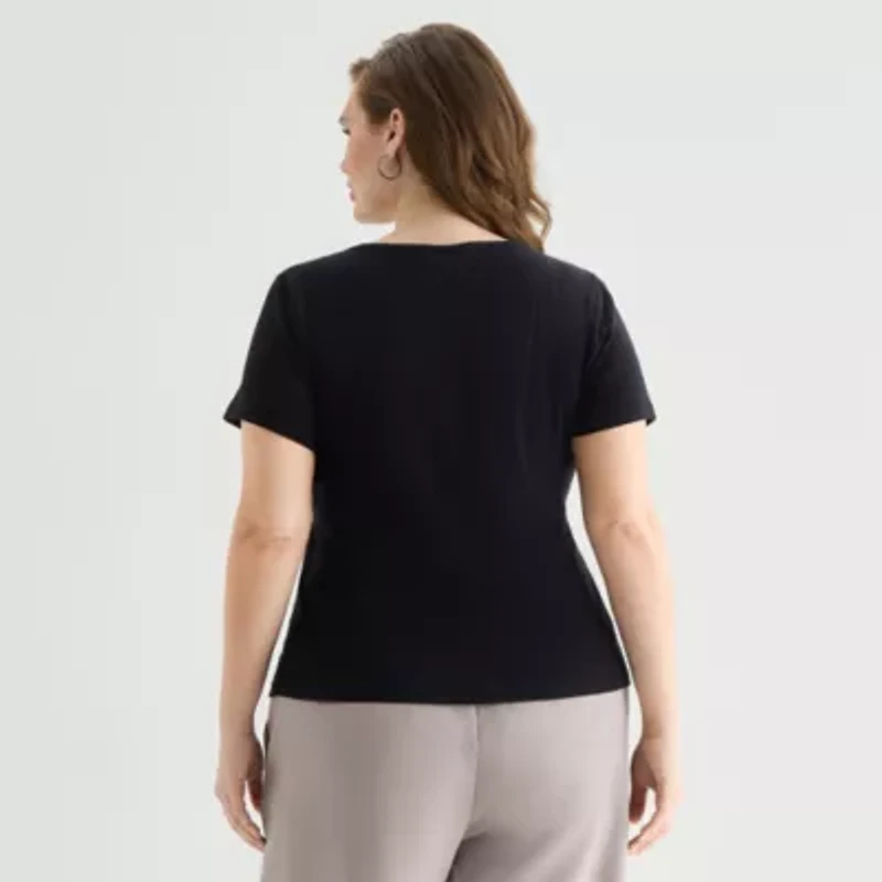 a.n.a Womens Plus Short Sleeve Slim Fit Henley Shirt