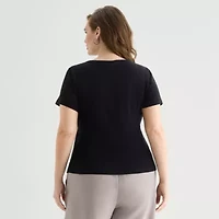 a.n.a Womens Plus Short Sleeve Slim Fit Henley Shirt