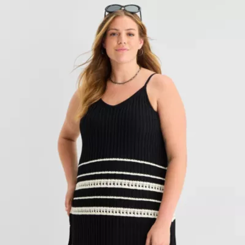 a.n.a Womens Plus Sleeveless Striped Sweater Dress