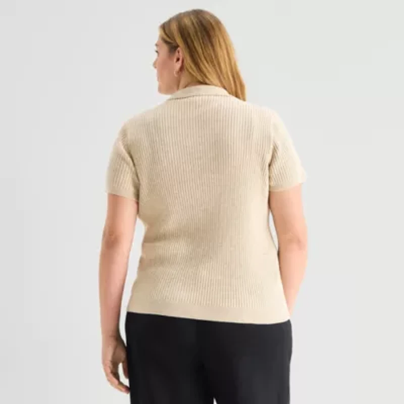 a.n.a Plus Womens Short Sleeve Polo Sweater