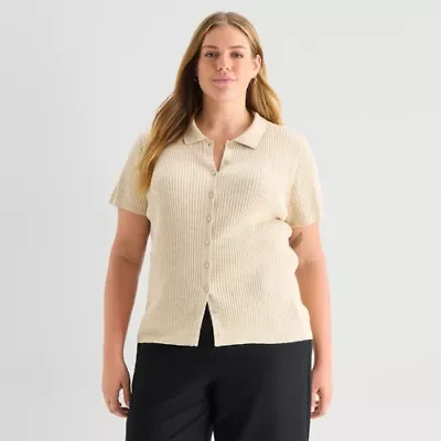 a.n.a Plus Womens Short Sleeve Polo Sweater