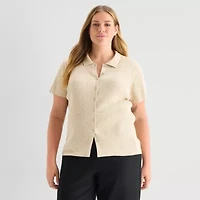 a.n.a Plus Womens Short Sleeve Polo Sweater