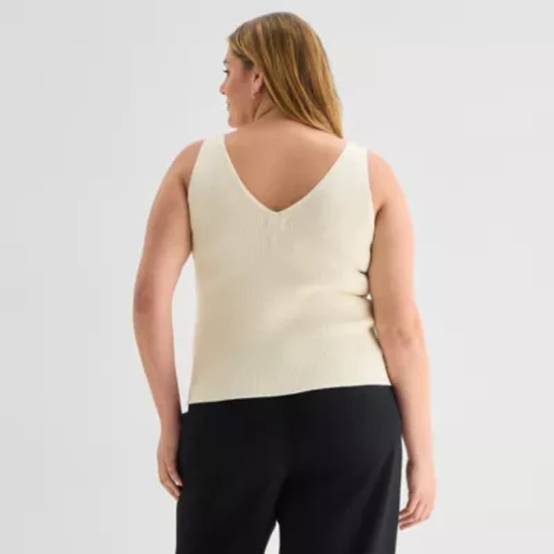 a.n.a Plus Womens V Neck Sleeveless Pullover Sweater