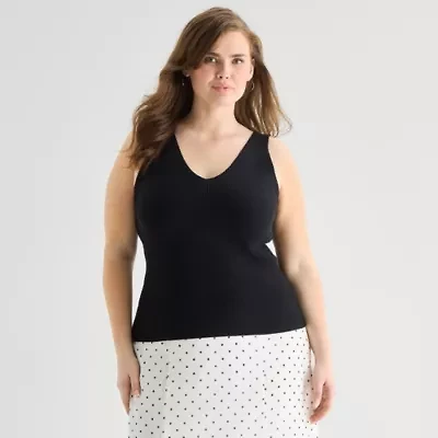 a.n.a Plus Womens V Neck Sleeveless Pullover Sweater