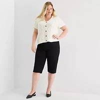 Liz Claiborne Womens V Neck Short Sleeve Button Plus Cardigan