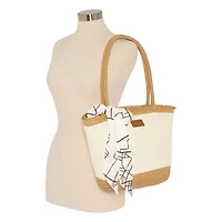 London Fog Top Ruffel Straw Tote Bag