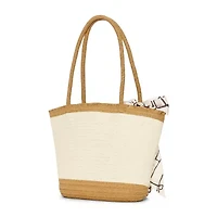 London Fog Top Ruffel Straw Tote Bag