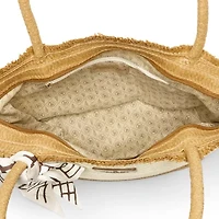 London Fog Top Ruffel Straw Tote Bag