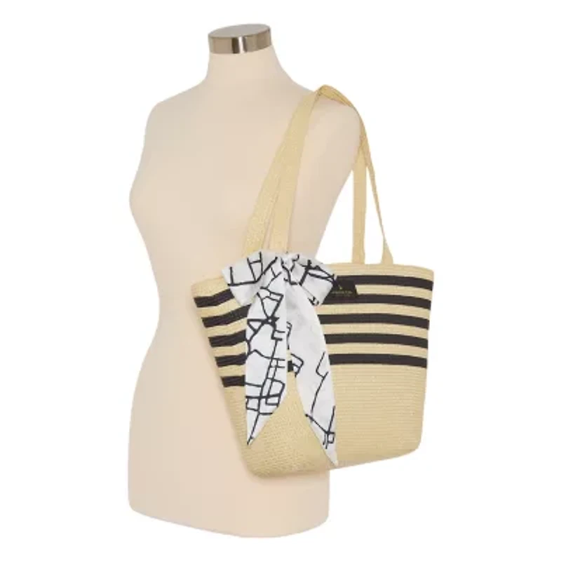 London Fog Straw Tote Bag