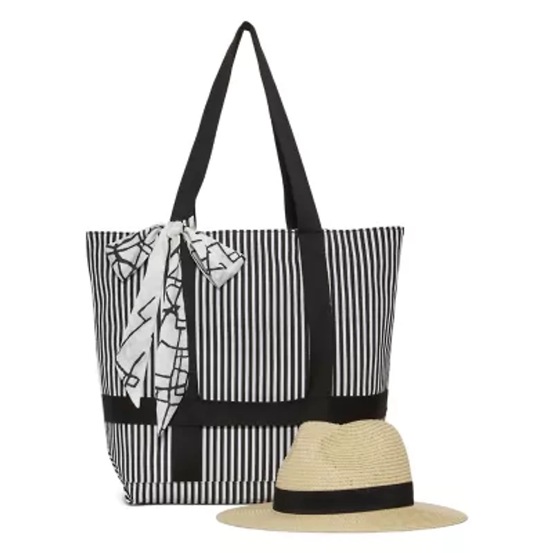 London Fog Canvas Straw Tote Bag