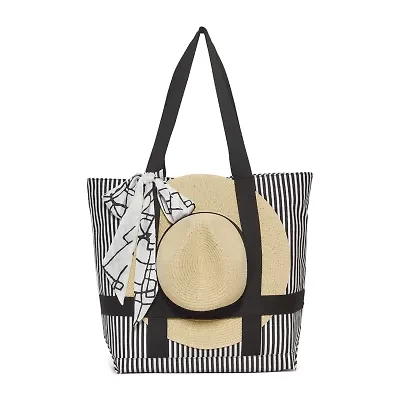 London Fog Canvas Straw Tote Bag