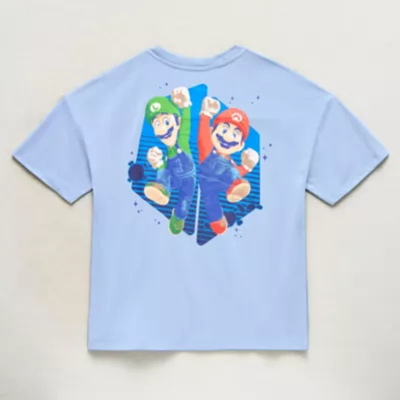Little & Big Kid Boys Crew Neck Short Sleeve Oversized Luigi Super Mario Graphic T-Shirt