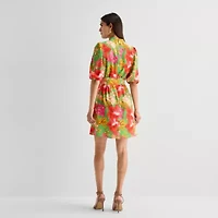 Willow Glenn Womens Midi V Neck Elbow Sleeve Puffed Floral Fit + Flare Dress