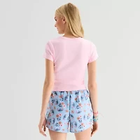 Stitch And Angel Baby Tee Womens Juniors Crew Neck Short Sleeve Regular Fit Graphic T-Shirt