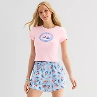 Stitch And Angel Baby Tee Womens Juniors Crew Neck Short Sleeve Regular Fit Graphic T-Shirt