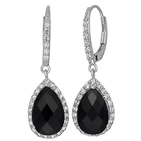 Genuine Black Onyx & Lab Created White Sapphire Sterling Silver Earrings